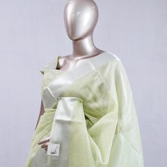 Pastel Pistachio Green tissue cotton linen Saree SAN5485