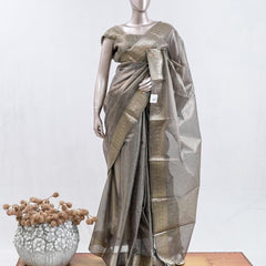 Metallic Grey Tissue organza Saree  SAN5485