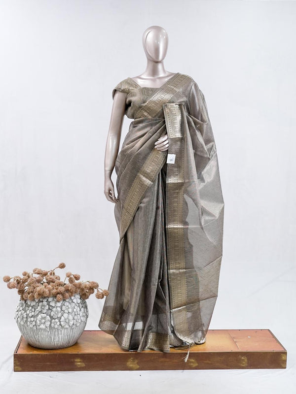 Metallic Grey Tissue organza Saree  SAN5485
