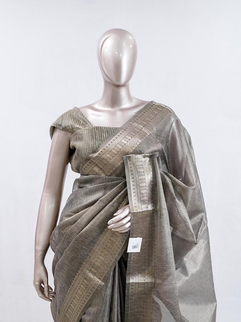 Metallic Grey Tissue organza Saree  SAN5485