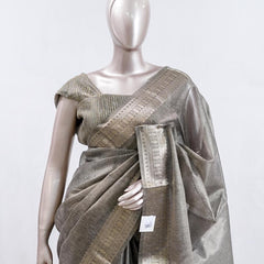 Metallic Grey Tissue organza Saree  SAN5485