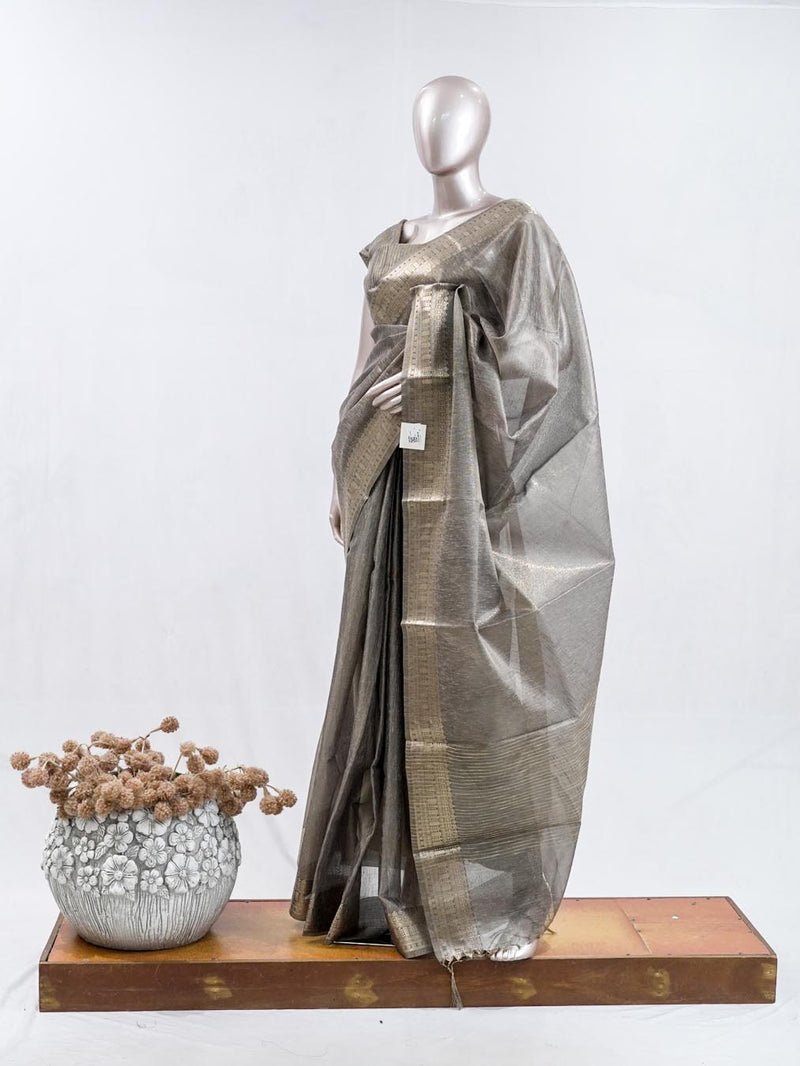 Metallic Grey Tissue organza Saree  SAN5485