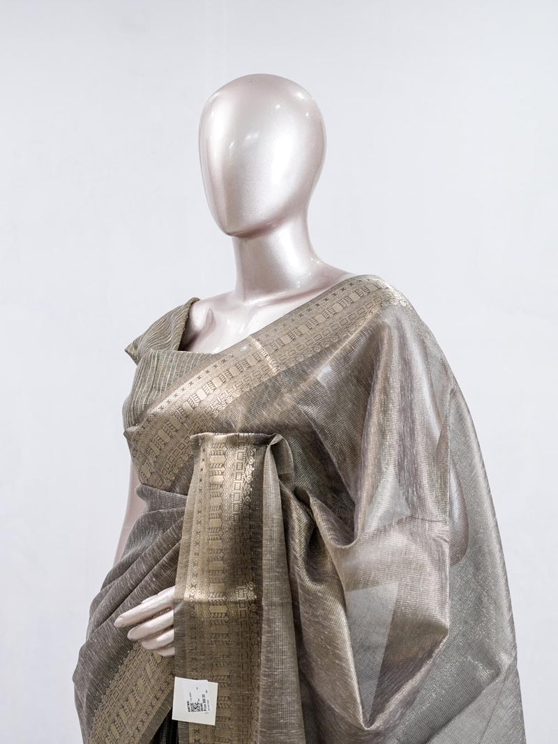 Metallic Grey Tissue organza Saree  SAN5485