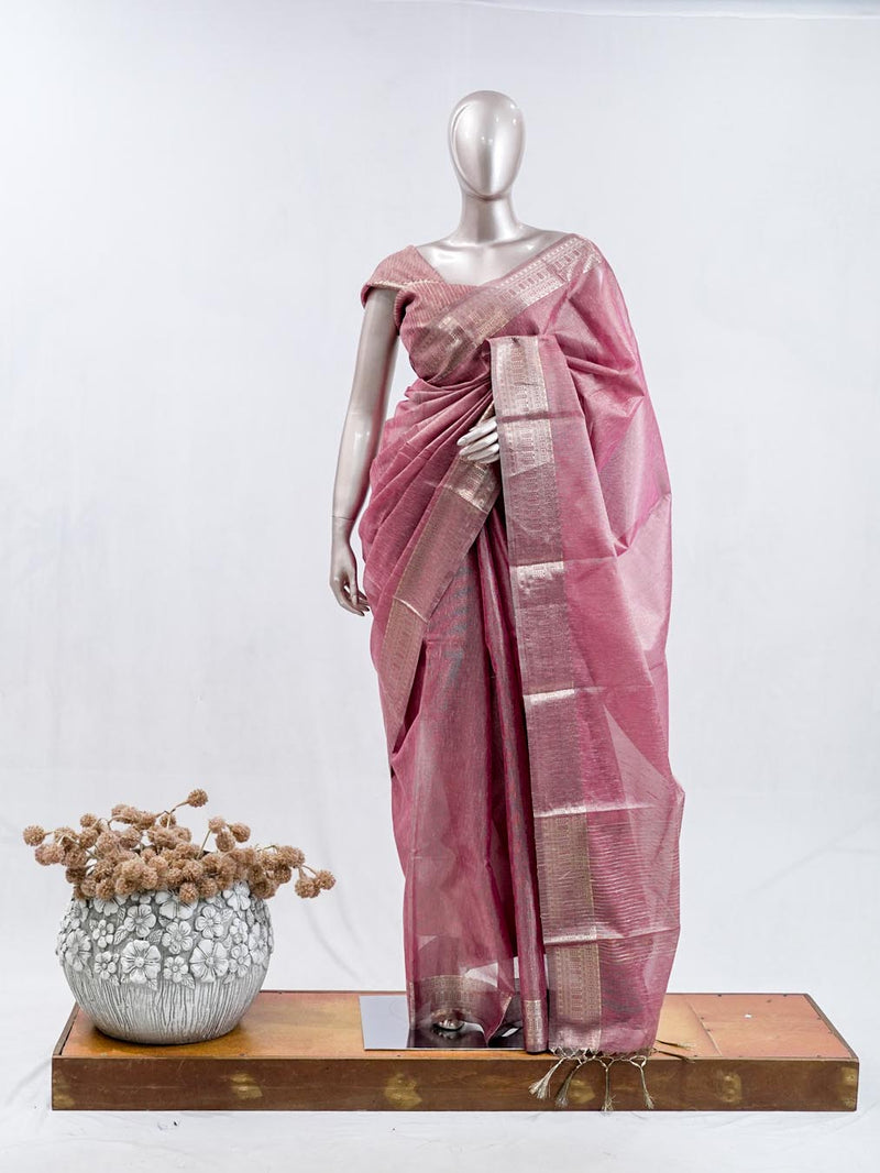 Dusty Rose Pink Tissue organza Saree SAN5485