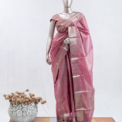 Dusty Rose Pink Tissue organza Saree SAN5485