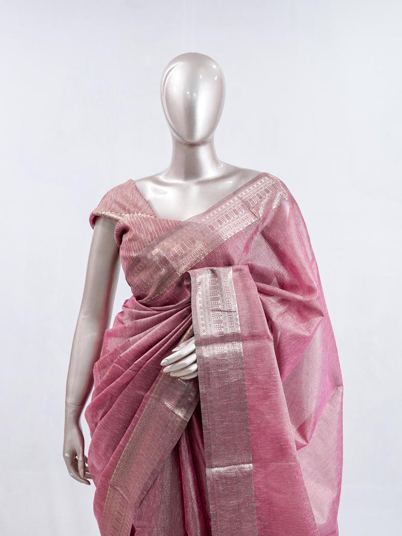 Dusty Rose Pink Tissue organza Saree SAN5485