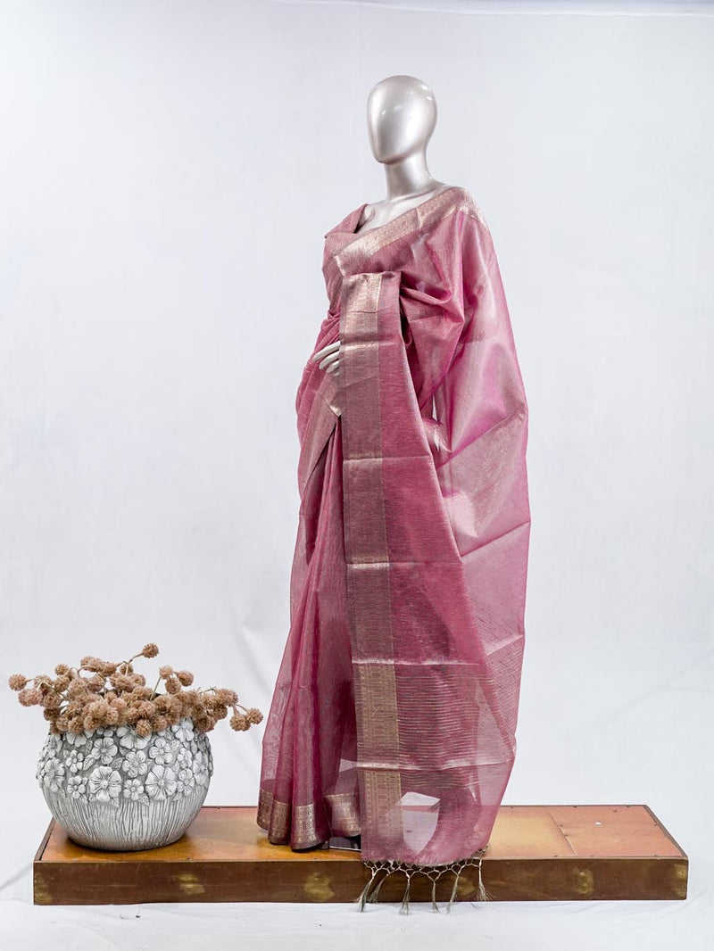 Dusty Rose Pink Tissue organza Saree SAN5485