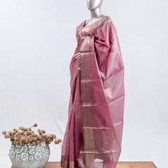 Dusty Rose Pink Tissue organza Saree SAN5485