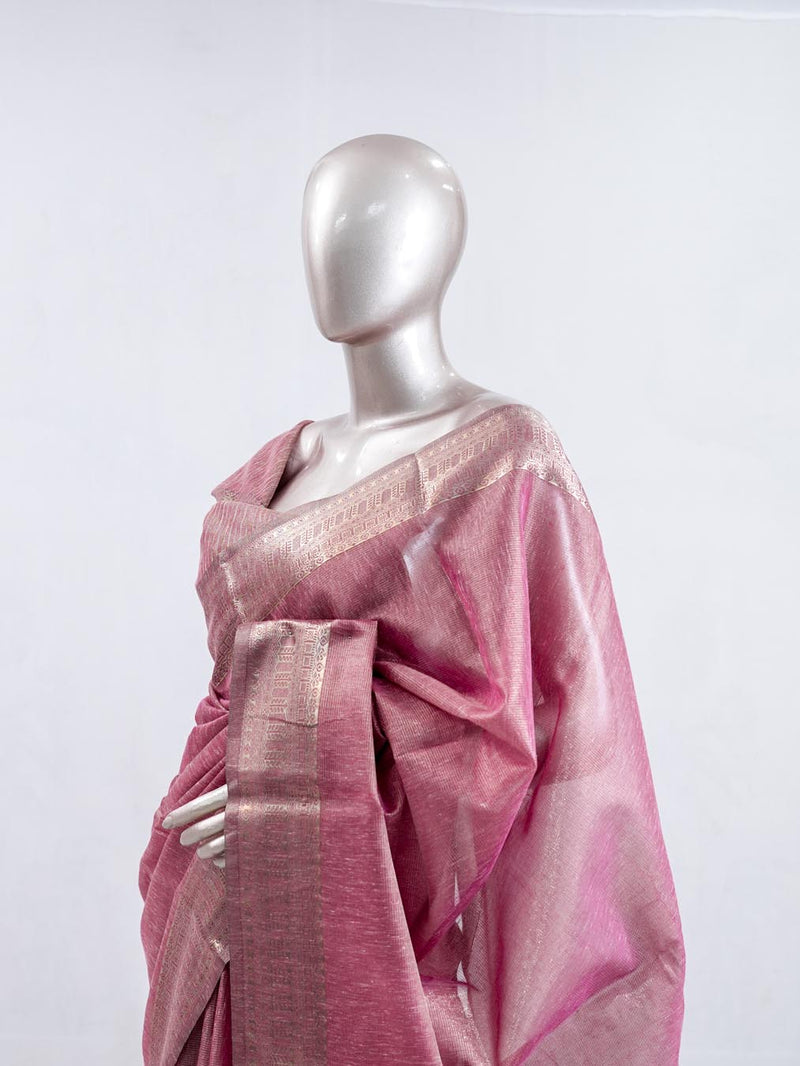 Dusty Rose Pink Tissue organza Saree SAN5485