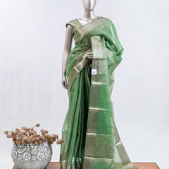 ⁠Emerald Green Tissue Organza Saree SAN5485