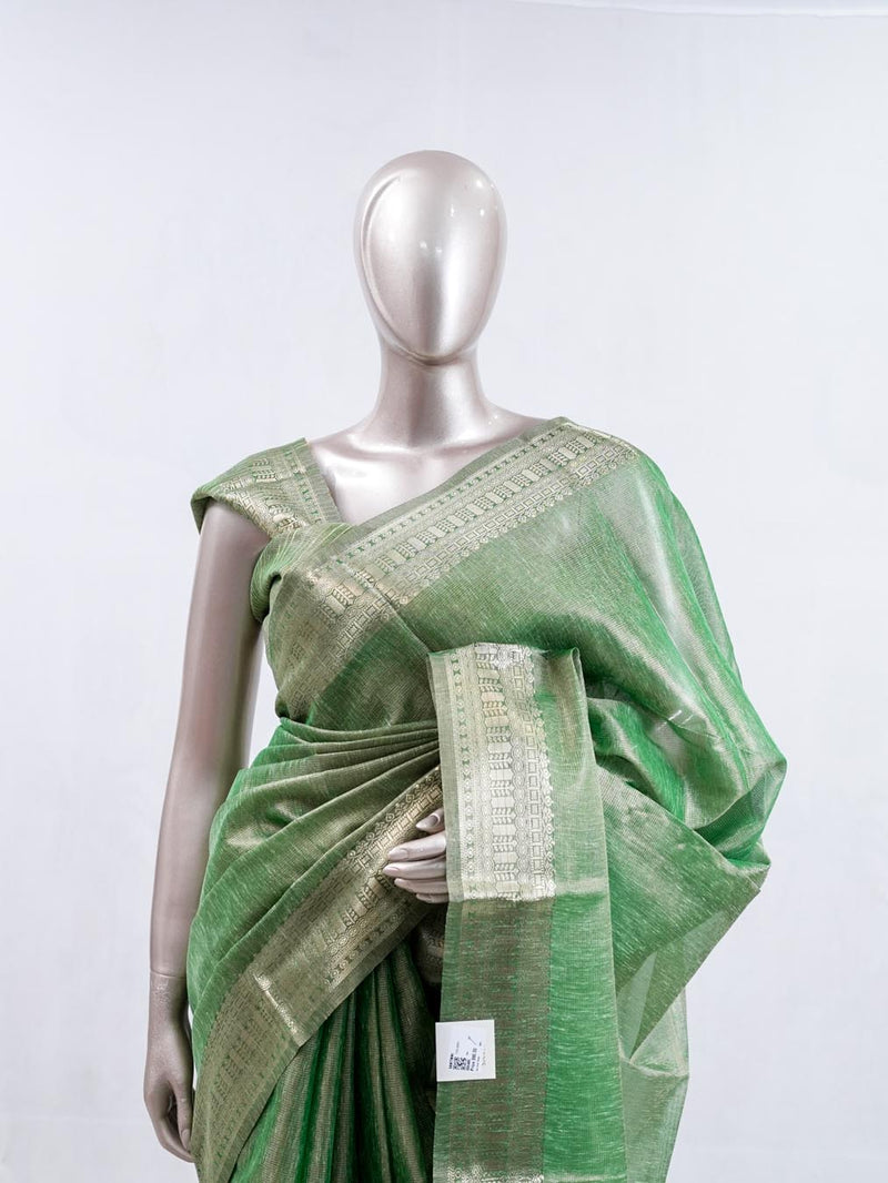 ⁠Emerald Green Tissue Organza Saree SAN5485