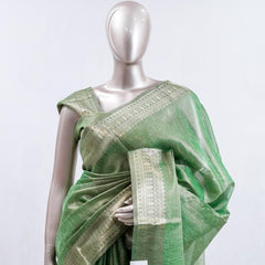 ⁠Emerald Green Tissue Organza Saree SAN5485