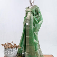 ⁠Emerald Green Tissue Organza Saree SAN5485