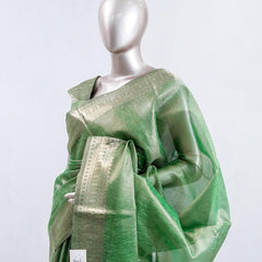 ⁠Emerald Green Tissue Organza Saree SAN5485