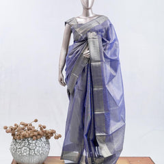 ⁠Lavender Blue Tissue Organza Saree  SAN5485