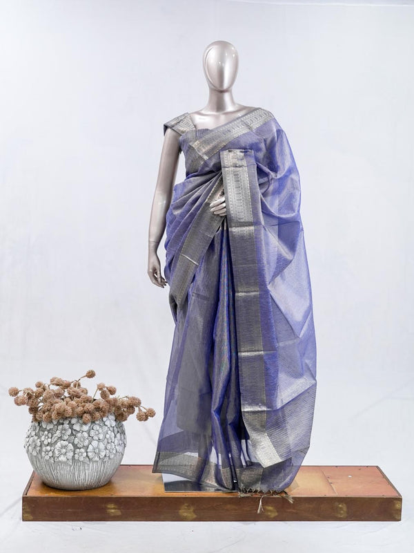 ⁠Lavender Blue Tissue Organza Saree  SAN5485