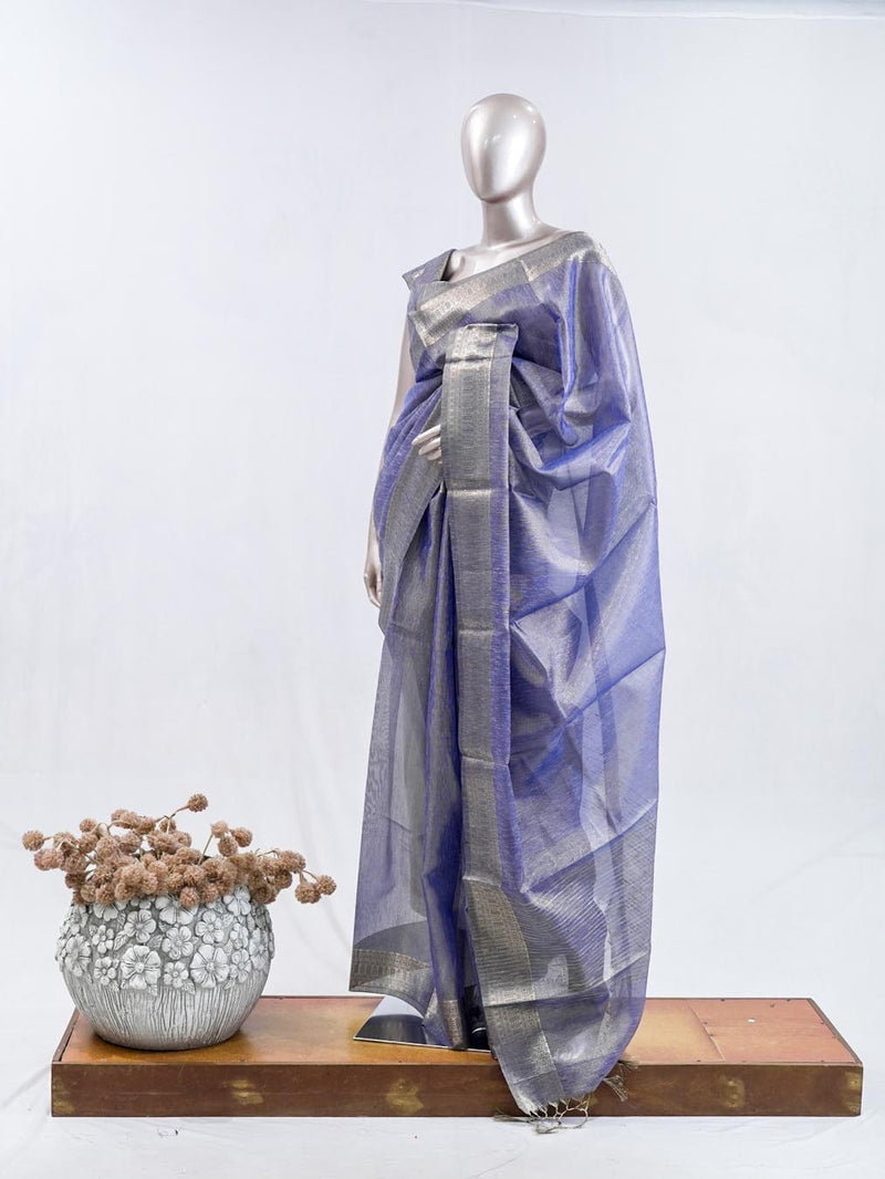 ⁠Lavender Blue Tissue Organza Saree  SAN5485