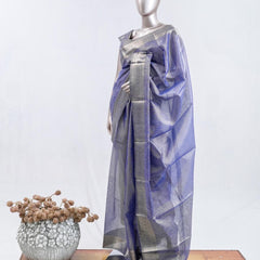 ⁠Lavender Blue Tissue Organza Saree  SAN5485
