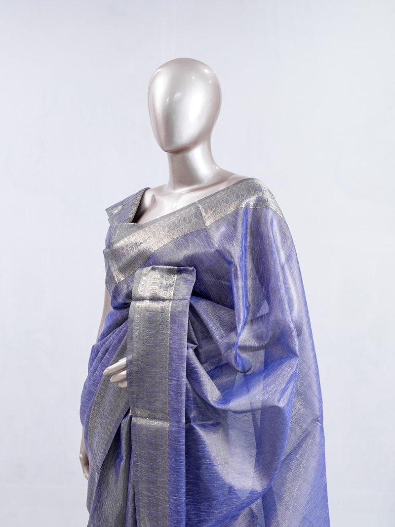 ⁠Lavender Blue Tissue Organza Saree  SAN5485