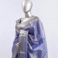 ⁠Lavender Blue Tissue Organza Saree  SAN5485