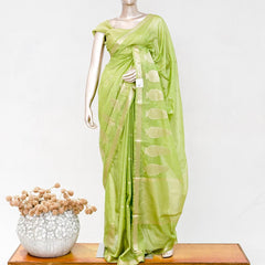 Lime Green Semi Silk Kota Saree with Gold Zari Border SAN5486