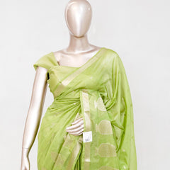Lime Green Semi Silk Kota Saree with Gold Zari Border SAN5486