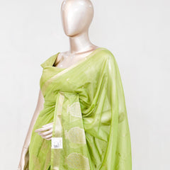 Lime Green Semi Silk Kota Saree with Gold Zari Border SAN5486