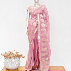 Blush Pink Semi Silk Kota Saree with Gold Zari Border SAN5486