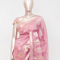 Blush Pink Semi Silk Kota Saree with Gold Zari Border SAN5486