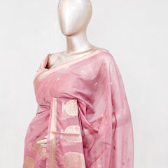Blush Pink Semi Silk Kota Saree with Gold Zari Border SAN5486