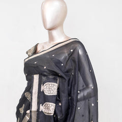 Charcoal Black Semi Silk Kota Saree with Silver Zari Border  SAN5486
