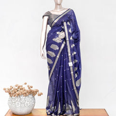 Royal Blue Semi Silk Kota Saree with Silver Zari Border  SAN5486