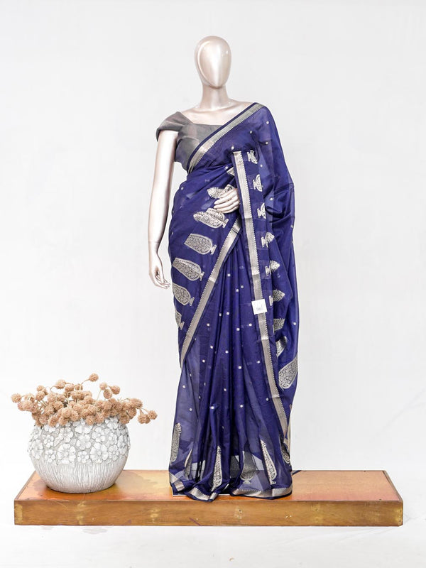 Royal Blue Semi Silk Kota Saree with Silver Zari Border  SAN5486
