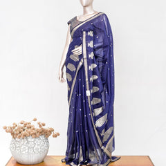 Royal Blue Semi Silk Kota Saree with Silver Zari Border  SAN5486