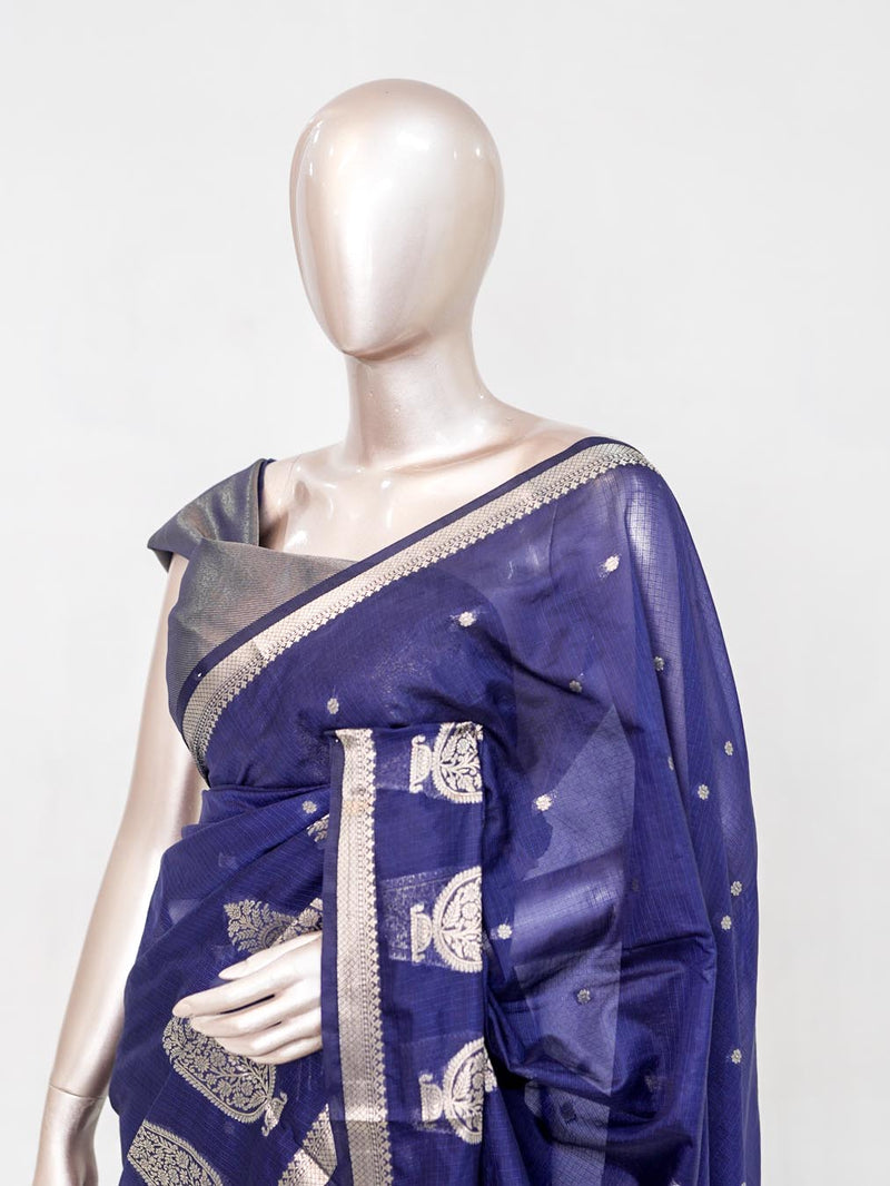 Royal Blue Semi Silk Kota Saree with Silver Zari Border  SAN5486