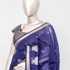 Royal Blue Semi Silk Kota Saree with Silver Zari Border  SAN5486