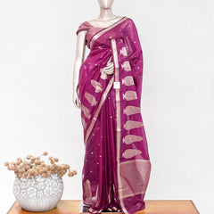 Rani Pink Semi Silk Kota Saree with Rose Gold Zari Border SAN5486