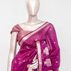 Rani Pink Semi Silk Kota Saree with Rose Gold Zari Border SAN5486