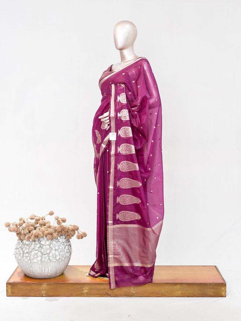 Rani Pink Semi Silk Kota Saree with Rose Gold Zari Border SAN5486
