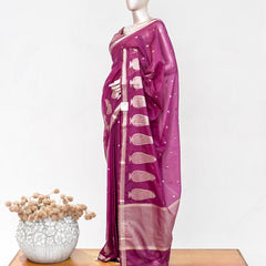 Rani Pink Semi Silk Kota Saree with Rose Gold Zari Border SAN5486