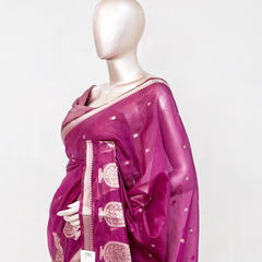 Rani Pink Semi Silk Kota Saree with Rose Gold Zari Border SAN5486