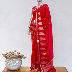 Crimson Red Semi Silk Kota Saree with Rose Gold Zari Border SAN5486