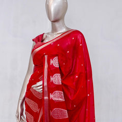 Crimson Red Semi Silk Kota Saree with Rose Gold Zari Border SAN5486