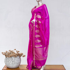 Fuchsia Pink Semi Silk Kota Saree with Rose Gold Zari Border