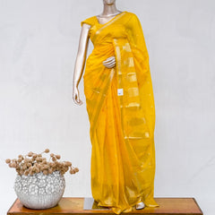 Mustard Yellow Semi Silk Kota Saree with Gold Zari Border  SAN5486
