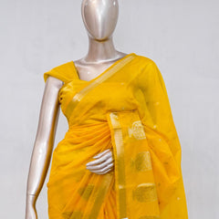 Mustard Yellow Semi Silk Kota Saree with Gold Zari Border  SAN5486