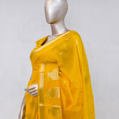 Mustard Yellow Semi Silk Kota Saree with Gold Zari Border  SAN5486