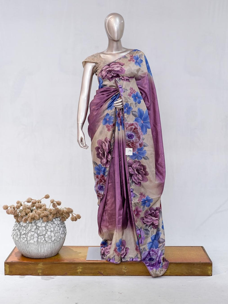 Mauve Purple Paper Silk Saree with Floral Digital Print SAN5490