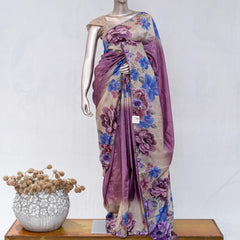 Mauve Purple Paper Silk Saree with Floral Digital Print SAN5490