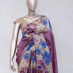 Mauve Purple Paper Silk Saree with Floral Digital Print SAN5490